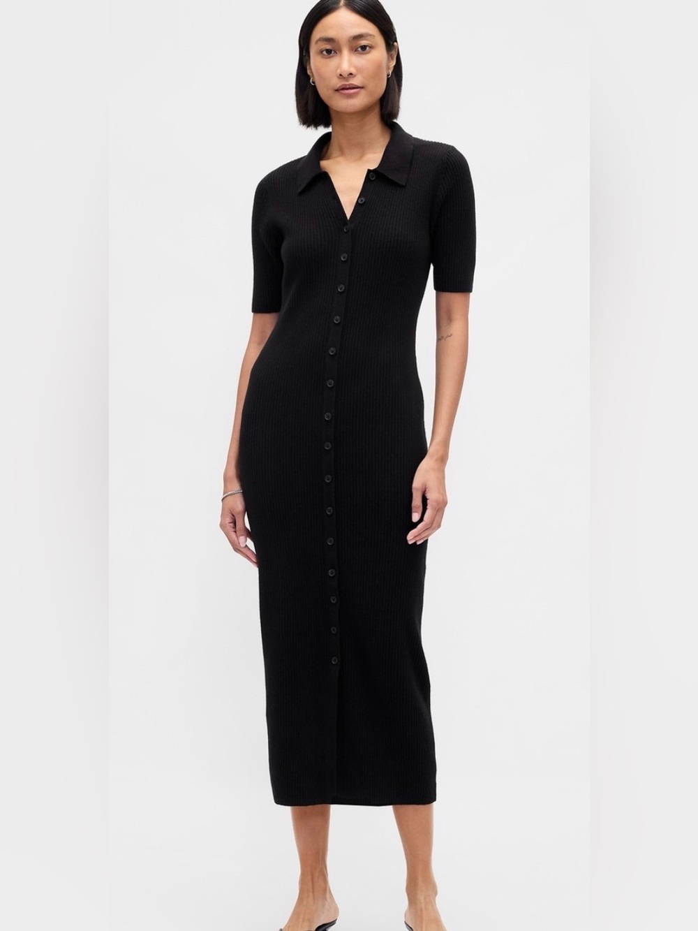 Gap Cashsoft Rib Collared Midi Cardigan Dress. Black. XXL